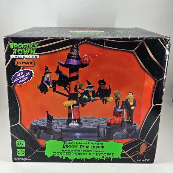 Lemax Spooky Town Broom Dealership Halloween Village Lighted Animated 2011 - Picture 1 of 6